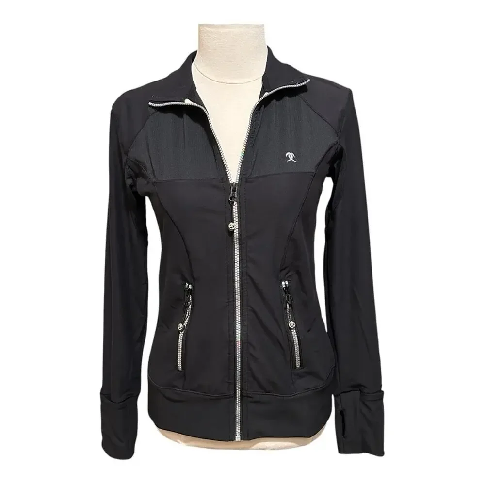 PN Jone Black Women's Sports Jacket Long Sleeve Size 8/Medium Zipper Pockets